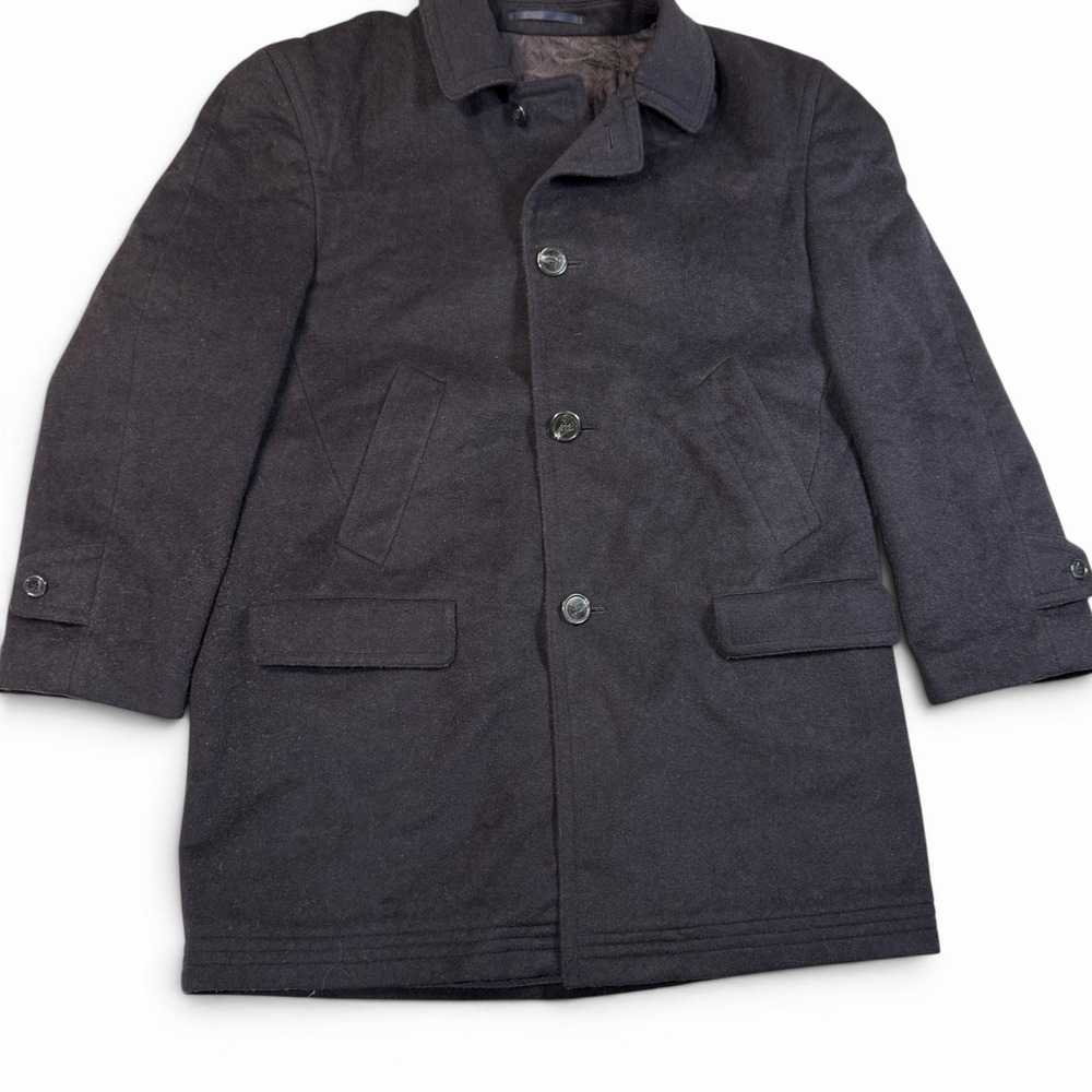 Himalaya Loden Mens Navy Blue Wool Car Coat Plaid Lined XL Vintage